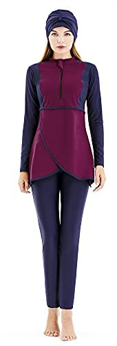 Muslim Swimming Suits for Women Islamic Modest Swimsuit with Hijab 3 Piece Long Sleeve Burkinis(L, Y4)