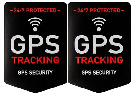 Aufkleber Set GPS TRACKING, 2 Stück, 5 x 3,5 cm, selbstklebende Folie, außenklebend, Warnhinweis Sticker Innen- und Außenbereich, Diebstahl Schutz Klebesticker, Hinweissticker GPS alarmgesichert