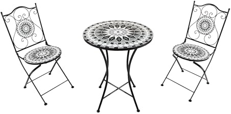 AXI Amélie Table et chaises bistrot, 2 Chaises 1 Table, Ensemble Bistro Extérieur Mosaique Noir/Blanc | Salon De Jardin Bistrot, Table Bistrot Mosaique pour Jardin/Balcon/Terrasse