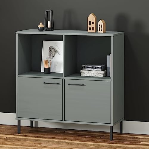 CKioict Vorratsschrank Mehrzweckschrank Wohnzimmer Regal Bücherregal Oslo mit Metallbeinen Grau 90x35x90,5 cm Massivholzfür Wohnzimmer, Büro, Arbeitszimmer
