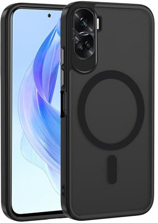 Coqinen Magnetic Cover for Honor 90 Lite, Compatible with Magnetic, Translucent Matte Slim Back Shockproof Protective Case - PC + TPU Bumper, Black