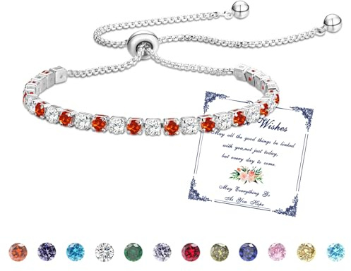 Armband Damen Silber Tennis Armband armbänder Geschenke für Frauen Mädchen | tennisarmband mit 12 Farben Geburtsstein Verstellbares Glitzer Freundin Ehefrau Mutter Schwester