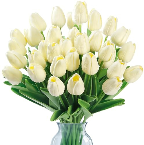 Sggvecsy 30 tulipani finti, fiori artificiali, realistici al tatto, fiori finti in poliuretano, per matrimoni, bouquet primaverili, composizioni floreali, casa, feste, ufficio, decorazioni per la