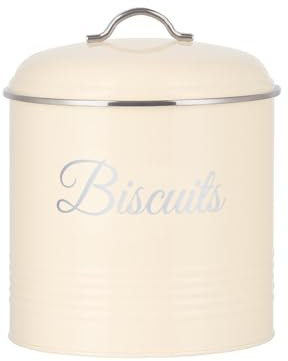 Innoteck Round Biscuit Tin Cream - Decorative Kitchen Food Storage - Easy to Open Canister - Airtight Lids and Handle - Storage Tin for Your Biscuit, Cookies and Other Sweet Treats