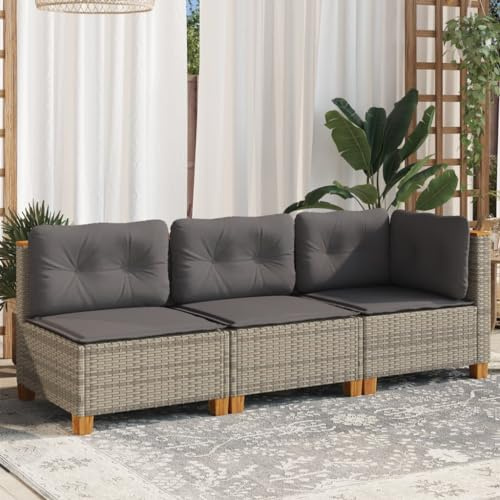 Faroom Sofá Jardín de Ratán de 3 Plazas, Sofas Exteriores de Terraza con Cojines Acolchados, Sofas Terraza 2 Plazas, Muebles Jardín Exterior Conjunto Jardín Gris