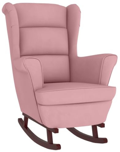 Hommdiy Schaukelstuhl mit Massivholz-Gummibeinen Relaxstuhl Schaukelsessel Schwingsessel Relaxsessel Schwingstuhl Polstersessel Sessel Rosa Samt