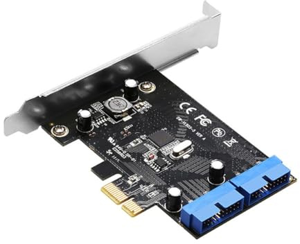 DcnrInsr Carte D'Extension PCI Express USB 3.0 19 Broches PCIE 1X vers 2 Ports USB 3 19 Broches Adaptateur Interne USB3 20 Broches Hub Header