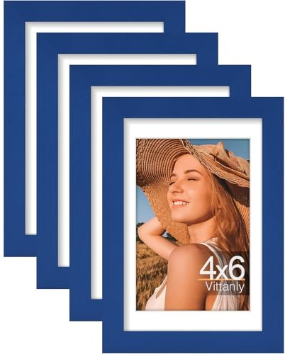 Vittanly Juego de 4 portarretratos de 4 x 6 pulgadas, muestra fotos de 3.5 x 5 pulgadas con paspartú o de 4 x 6 pulgadas sin paspartú, marcos de fotos pequeños para pared o mesa, madera de ingeniería