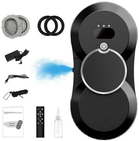 Robot Lavavetri, Robot Lavavetri Elettrico con Spruzzo d'Acqua, Corpo Ultrasottile da 68 mm, Robot Lavavetri Elettrico 2800Pa con Serbatoio Acqua da 40 ML per Finestre Interne Esterne
