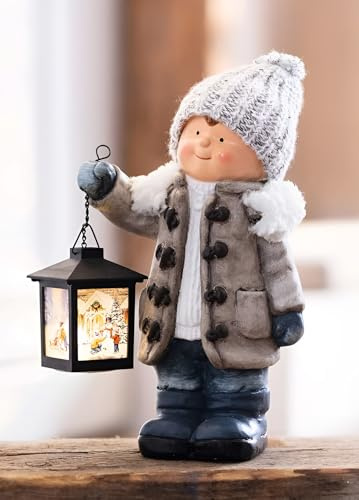 Dekoleidenschaft winterliche Dekofigur 'Kind mit Laterne', leuchtende Weihnachtsfigur, Festliche Indoor und Outdoor Dekoration