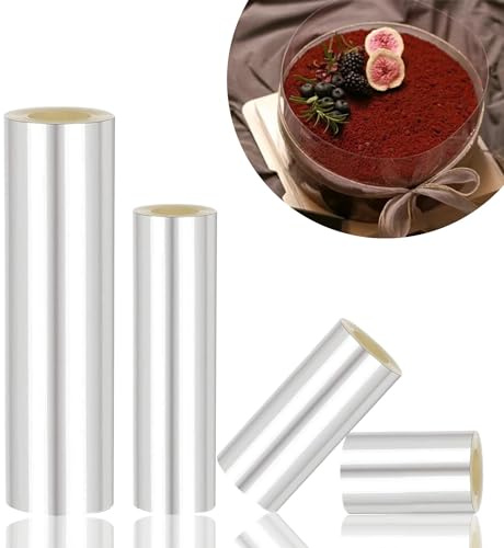 XIAQICA 4 Rolle Tortenrandfolie 8cm/10cm/15cm/20cm Hoch *10m Tortenfolie Acetat Folie Torten Folie Tortenfolie Transparent Wiederverwendbar Azetatfolie Torte für Tortendeko Schokolade Mousse