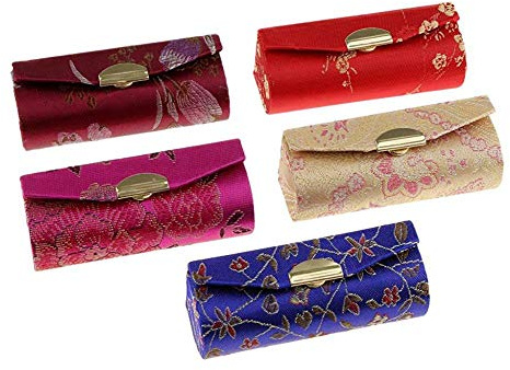 Jualyue Portable Lipstick Case Chinese Style Floral Lip Balm Organiser with Makeup Mirror 5PCS Home Accessories