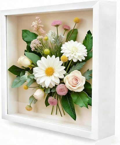 Tiefer 3D Bilderrahmen zum Befüllen 30 x 30 cm, Weiß Bilderrahmen Befüllbar | suvenirs 3 cm, Objektrahmen Geschenk für Fotos Collage Brautstrauß Wandbehang