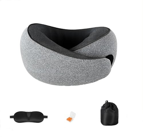 Braozaiw neck pillow for travel, travel pillow for airplane, with Removable Cover, Memory Foam inner, Neck Support, Include Eye Mask,earplug,Travel Bag (grey-360° Support)