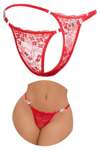 ohyeahlady Mini Sring Femme Chic Hot Ficelle Tanga Dentelle Chic sans Couture G-String T Back Maillot Bain Bikini sous Vêtements Thong(Rouge,L)