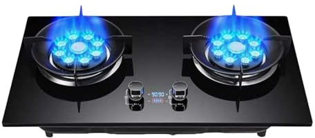 BZJPRFC Stufa A Gas con 2 Fuochi, Fornello A Gas da 8,0 KW, Stufa di Conversione Gas/GPL, Timer Indipendente su Entrambi I Lati, con Protezione Spegnimento, for Cucina Domestica(LPG)