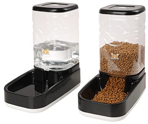 Elevon Automatic Cat Feeder, Gravity Food and Water Dispenser Bowl Set for Small Medium Dogs Animals, Pet Feeder Dispenser Storage Food, 3.8L Large Capacity, Black