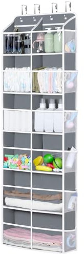 Univivi Organizador de puerta de 6 estantes, almacenamiento extra grande detrás de la puerta con bolsillos profundos transparentes y 12 bolsillos de malla, organizador de puertas colgantes para