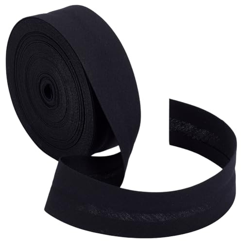 BENECREAT 10 m/10,9 Yards einfach gefaltetes Schrägband, 24 mm breites schwarzes Schrägband-Saumband zum Nähen, Säumen, Paspelieren und Quilten von DIY-Kleidungsstücken