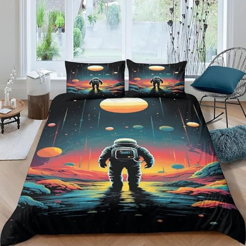 Bettbezug Set Astronauten-Weltraum Kinder Bettwäsche 3D Druck Bettwäsche Set 3 Teilig Komfortabel Weich Bettbezüge 2 Kissenbezug - Hypoallergene Tagesdecke - Für Erwachsene Und Kinder -52143962312250