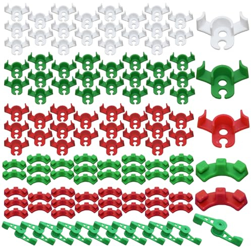 110 Stück Pflanzenbieger Lst Clips, 90°360° Low Stress Training Clips | 6 Typen Pflanzenclips, Pflanzen Bieger Clips für Biegen von Pflanzenstämmen und Ändern der Wuchsrichtung(Grün Rot Weiß)