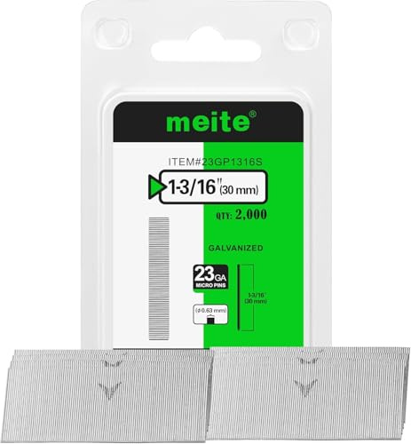 meite Clavos Pin 23GA Sin Cabeza 30 mm, 2.000 Unidades, Clavos Galvanizados Calibre 23 de 0,6 mm, Clavos para Pistola de Pines, Carpintería, Molduras y Marcos