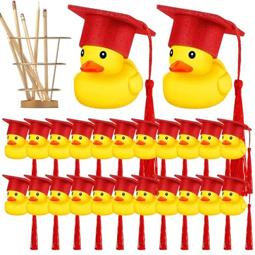 Patos de Goma de Acabado, y Lindos con Gorra Negra, favores para Fiestas, Regalos Decorativos de graduación para Fiestas temáticas, cumpleaños, Eventos Escolares, decoración de Celebraciones