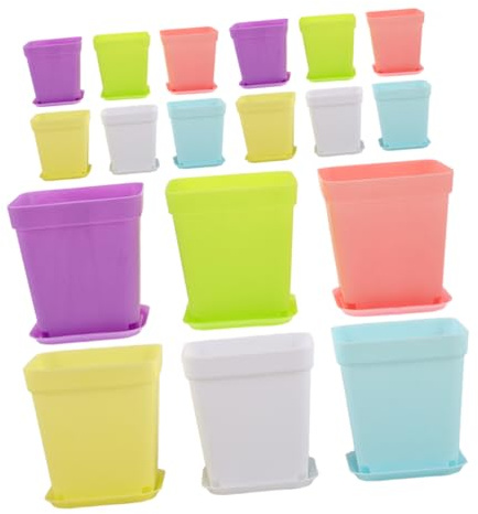 FONDOTIN 18piezas Macetas De Plástico para Plantas Pequeñas Macetas De Colores para Semilleros y Suculentas para Jardines y con Orificios De Drenaje