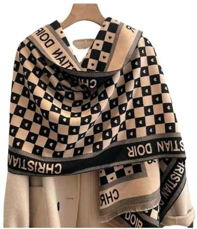 Gyios Damen Schal Frauen Herbst Und Winter Warm Imitation Kaschmir Doppelseitige Dicke Hals Schal-beige Schwarz-65 * 185cm
