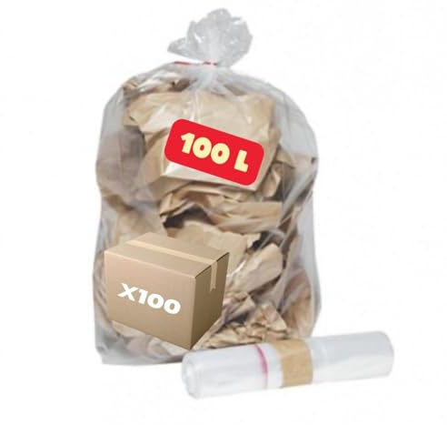 SANYGIENE | Sac Poubelle Transparent 100 Litres X 100 | Carton de 100 Sacs | Très Résistant (30µ) | Tri Sélectif | Déchets Plastiques | Bureaux - Industries - Commerces - Communes