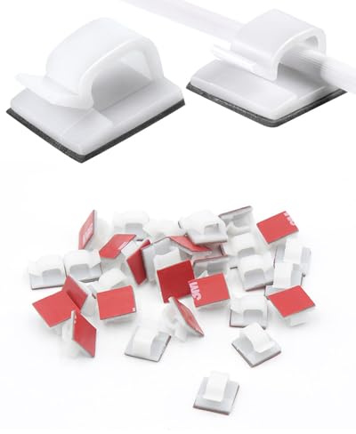 GAJUS Clip Adesive per Gestione Cavi, 100 Pezzi Trasparenti Piccoli per Scrivania, Parete, Auto, TV, Cavi Ethernet, Organizzatore Resistente per Cablaggio Domestico e Ufficio (100 Unità)