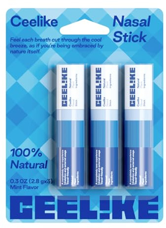 CEELIKE Nasal Stick, Natural Menthol & Eucalyptus Formula, Refreshing Mint & Lemon Flavors, Portable Energy Boost for On-The-Go Use, Instant Relief for Vitality and Focus (1, Mint)