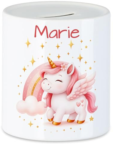Kiddle-Design Einhorn Spardose Kinder Personalisiert mit Name - Sparbüchse als Geldgeschenk - Sparschwein mit Einhorn-Motiv als Wunscherfüller & Geschenk