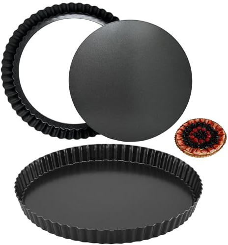 TFLPUO Quicheform 22cm+28cm, 2 Stück Tarteform Quicheform mit Hebeboden Quiche Form Tartelette Förmchen Rund Backform für Backen Pie Quiches