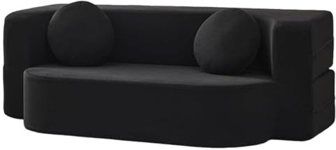 HopfäLlbar BäDdsoffa,DubbelsäNg FöR Vuxna,BäDdsoffa Med Kudde,HopfäLlbar Madrass,RyggstöD,SchäSlong,Soffa Vardagsrum/Sovrum – Ingen Montering KräVs(200cm,Black)