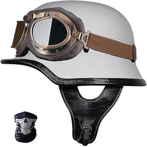 Tysk Stil Halvskalshjälm Retro Halvhjälm Motorcykelhjälm Halvhjälm Motorcykel DOT-Godkänd Herr- Och Damer Öppen Hjälm För Skoter, Moped, Cruiser Motorcykel 9,L/(58~60cm)