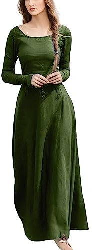 Foweknow Vestito medievale da donna, costume vichingo, a maniche lunghe, lunghezza del pavimento, vintage, a vita alta, per il tempo libero, Halloween, carnevale, cosplay, maxi abito da festa, verde