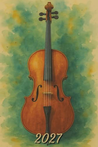 2027: Small Monthly Calendar Planner - Watercolor Cello Musical Instrument