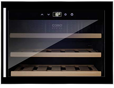Caso Winesafe 18 EB Design Einbauweinkühlschrank für bis zu 18 Flaschen (bis zu 310 mm Höhe), eine Temperaturzone 5-20°C, Getränkekühlschrank, Energieklasse G, Schwarz (Griff Edelstahl)