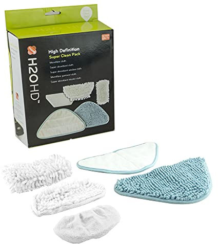 H2O HD Super Clean Kit Cleaning Bundle (5 Pack) - Compatible with H20 HD - Uses: Spot Cleaner, Grout Cleaner, Bathroom cleaner, Garment Steamer for Clothes, Clothes Steamer Handheld, Car Steam Cleaner