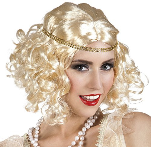 Boland 85796 - Perücke Flapper mit Stirnband, Blond, lockig, kurz, Glitzerband, Kunsthaar, für Erwachsene, für Damen, Accessoire, Kostümzubehör, Charleston, 1920s, 20er Jahre, Mottoparty, Karneval