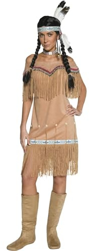 Authentische Western Kollektion Indianerin Kostüm Beige mit Kleid und Umsäumung, Large