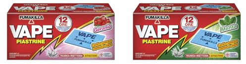VAPE PIASTRINE, Box Assortita di Piastrine Insetticida, 12 Ore di Protezione, Geranio + Menta, Contro Zanzare Comuni e Tigre