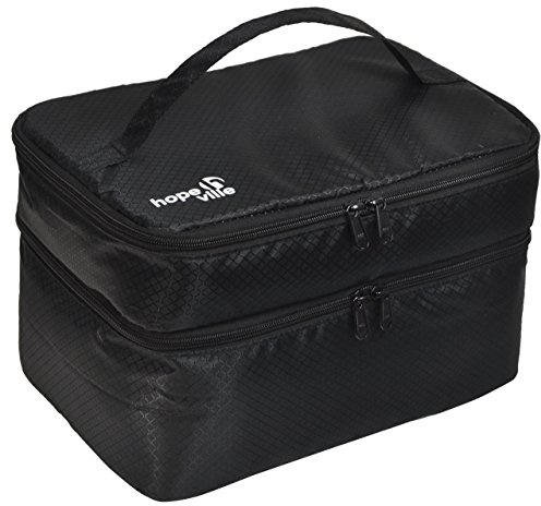 HOPEVILLE Extra großer Reise Organizer für Damen, Premium Kosmetiktasche und Kulturtasche für Unterwäsche, Kosmetik, Accessoires und Toilettenartikel (Schwarz)