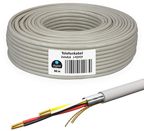 HB-DIGITAL Telefonkabel 50m 2 x 2 x 0,6 J-Y(ST) Y Verlegekabel JYSTY 4 Adern Telefonleitung