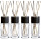 Whole Housewares Clear Glass Diffuser Bottles with Reed Sticks & Black Wood Caps - Reed Diffuser Bottles | Home Fragrance Fresheners Diffusers Kit Set| Room Fresheners for Home | Set of 4, 3.4oz