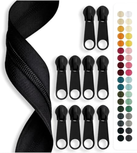 Jajasio Endlosreißverschluss mit Zipper 3mm (Nonlock), 5 Meter, Reißverschluss endlos Auswahl aus 40 Farben/Farbe: 89 – schwarz