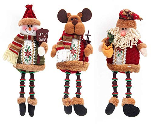 Christmas Plush Toy 3PCS/Set Super Cute Long Leg Sitting Santa Clause Snowman Reindeer Doll Christmas Ornaments Christmas Tree Topper Xmas Ornaments for Christmas Tree Pendant Holiday Party Home Decor