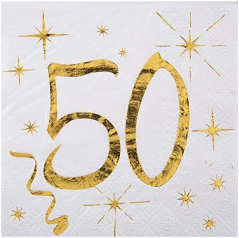 Geburtstags-Servietten 50. Geburtstag Servietten Gold – 3-lagige Cocktailservietten 25×25 cm – 20 Stück – Party Deko für Mann & Frau – Tischdeko 50 Jahre – Elegant & Einweg (50. Geburtstag)