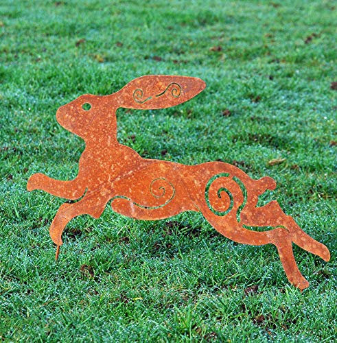 Bluebell Yard Rusty metal running hare garden art sculpture
